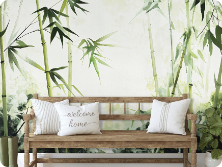 Dekoracja ścienna z motywem bambusa – jasna aranżacja wnętrza w naturalnym stylu