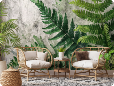 Dekoracja ścienna z motywem paproci – naturalna aranżacja wnętrza z roślinnym wzorem